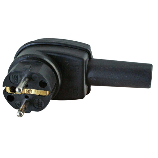 Elektrischer Netzstecker Typ F – Schwarz, Vollgummi-Winkelstecker