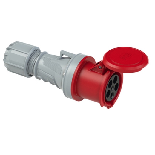 CEE-Kupplung "Power Twist" mit Rahmenklemmen & Schrauben - 400V / 63A, 5-polig, IP44 - Rot/Grau
