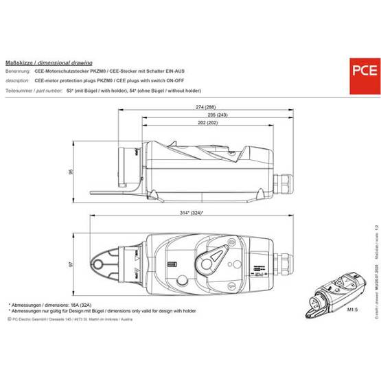 CEE Motorschutzstecker 32A - 5-polig - 400V - 1 Stück