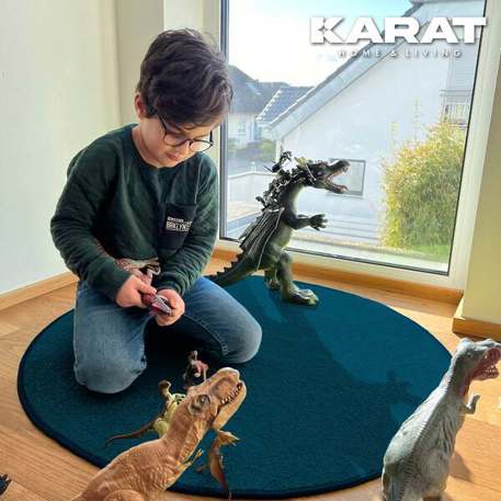 Blauer runder Kinderspielteppich mit Krokodilmotiv, 195 cm Durchmesser