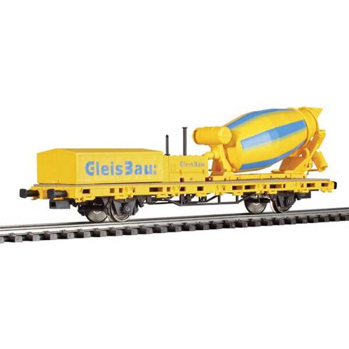 H0 Niederbordwagen mit Betonmischer für Gleisbau